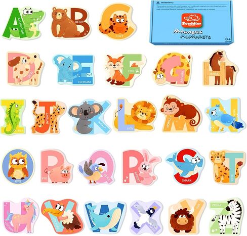Jumbo Wooden Alphabet Magnets for Toddlers Fridge Thick Animal ABC Magnetic Letters 26 Uppercase Letters Preschool Learning Activities, Spelling Gift for Boys, Girls in Saudi Arabia