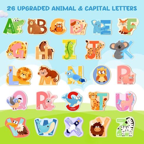 Jumbo Wooden Alphabet Magnets for Toddlers Fridge Thick Animal ABC Magnetic Letters 26 Uppercase Letters Preschool Learning Activities, Spelling Gift for Boys, Girls in Saudi Arabia