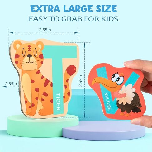 Jumbo Wooden Alphabet Magnets for Toddlers Fridge Thick Animal ABC Magnetic Letters 26 Uppercase Letters Preschool Learning Activities, Spelling Gift for Boys, Girls in Saudi Arabia