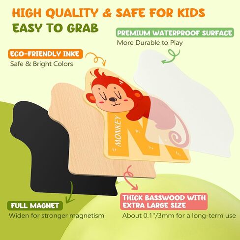 Jumbo Wooden Alphabet Magnets for Toddlers Fridge Thick Animal ABC Magnetic Letters 26 Uppercase Letters Preschool Learning Activities, Spelling Gift for Boys, Girls in Kuwait