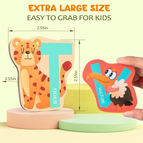 Jumbo Wooden Alphabet Magnets for Toddlers Fridge Thick Animal ABC Magnetic Letters 26 Uppercase Letters Preschool Learning Activities, Spelling Gift for Boys, Girls in Kuwait