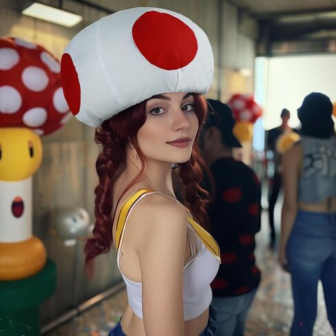 Mushroom Hat Halloween Red White Spotted Toad Costume for Adult Cosplay Headwear Party Toadstool Hat Accessory in Kuwait