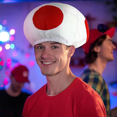 Mushroom Hat Halloween Red White Spotted Toad Costume for Adult Cosplay Headwear Party Toadstool Hat Accessory in Kuwait