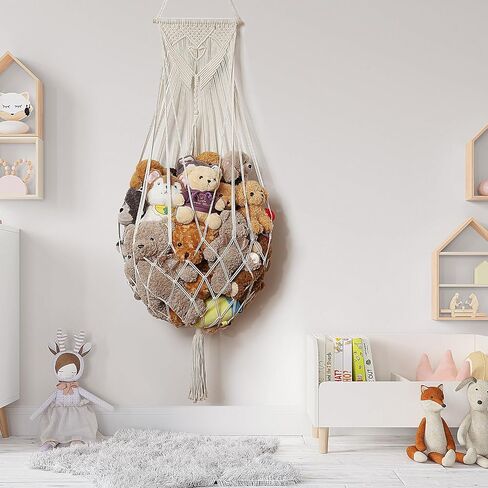 Amdermi Stuffed Animal Net or Hammock Wall Hanging Net Over Door Organizer for Stuffies Plush Toy Storage Boho Macrame Toy Display Nursery Bedroom Decor Stuffy Animal Toy Organizer (Cream) in Saudi Arabia