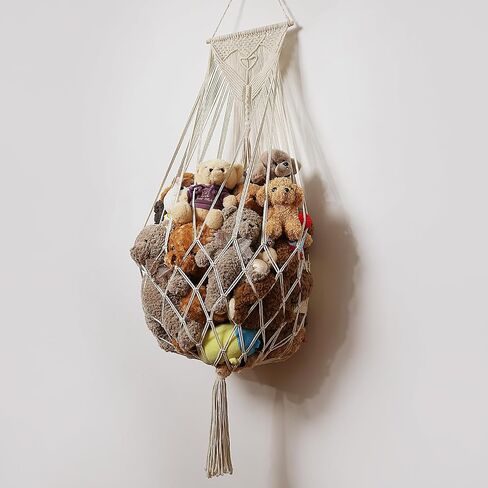 Amdermi Stuffed Animal Net or Hammock Wall Hanging Net Over Door Organizer for Stuffies Plush Toy Storage Boho Macrame Toy Display Nursery Bedroom Decor Stuffy Animal Toy Organizer (Cream) in Saudi Arabia