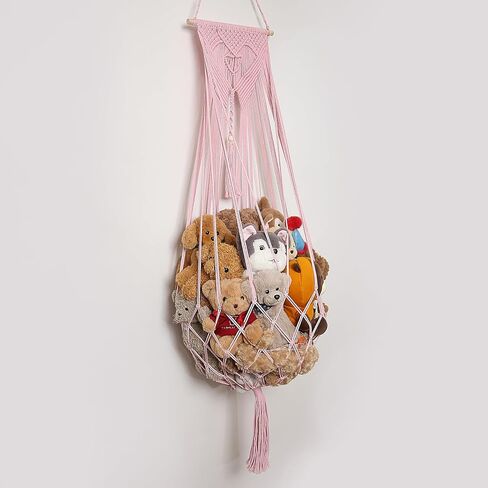 شبكة حيوانات محشوة أو زاوية أرجوحة أو شبكة تعليق على الحائط لتخزين الألعاب الفخمة من بوهو مكرامية لعرض ديكور غرفة نوم الحضانة منظم ألعاب الحيوانات المحشوة (كريمي) in Kuwait