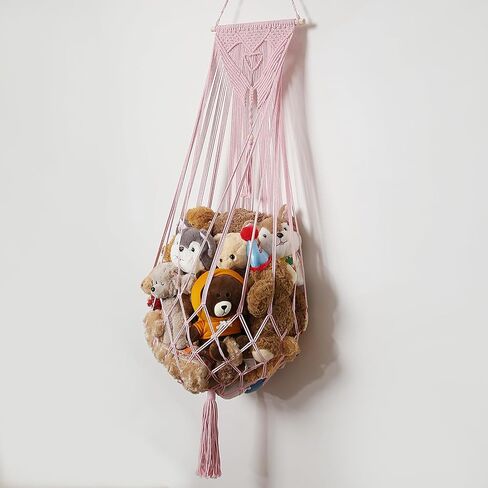 شبكة حيوانات محشوة أو زاوية أرجوحة أو شبكة تعليق على الحائط لتخزين الألعاب الفخمة من بوهو مكرامية لعرض ديكور غرفة نوم الحضانة منظم ألعاب الحيوانات المحشوة (كريمي) in Kuwait