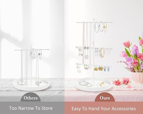 JUSTOTRY مجوهرات منظم حامل قلادة حلق سوار حلقة 3 طبقات برج تخزين رف شجرة قوي حامل معلق عرض قابل للتعديل طويل القامة اللون الأبيض مع صينية قاعدة in Kuwait