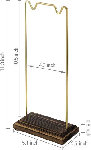 MyGift 11 Inch Tall Modern Rustic Burnt Dark Brown Solid Wood and Brass Tone Metal Wire Necklace Stand, Tabletop Jewelry Holder Rack for Home or Retail Display in Saudi Arabia