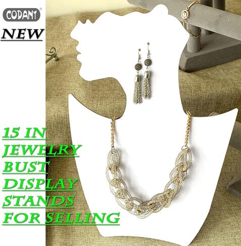 عرض قلادة المجوهرات، عرض قلادة مخملية بيضاء كبيرة مقاس 15 بوصة للبيع، وقلادة منضدية وأقراط. (مجموعة من 6) in Kuwait