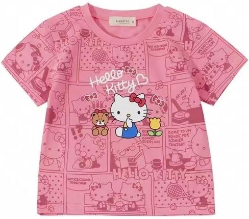 تي شيرت بناتي صيفي بأكمام قصيرة وردي اللون من القطن الناعم من Hellokitty للأطفال من سن 1 إلى 9 سنوات in Kuwait