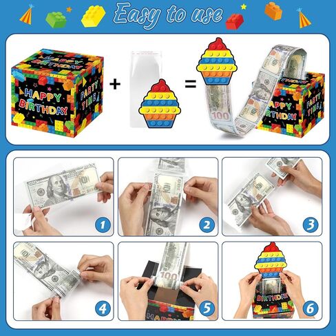 chiazllta 3pcs عيد ميلاد صندوق المال للهدايا النقدية سحب كتلة صندوق المال للأطفال حفلة عيد ميلاد لوازم صندوق مفاجأة لبناء لعبة حفلة لصالح ديكور عيد ميلاد المال لفة هدية صندوق للفتيات الفتيان in Saudi Arabia