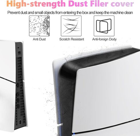 INITMMO Dust Cover for PS5 Slim Console, PS5 Slim Accessories with Dust Net Filter, Silicone Plugs, Joystick Caps for Playstation 5 Slim Disc Version/Digital Version, Anti Dust and Pet Hair, Black in Saudi Arabia