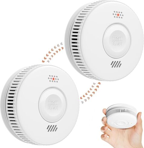 Wireless Interconnected Smoke Detector 10 Year Battery, Smoke Alarm with Large Test Button, Connect with Up to 30 Wireless Fire Alarms, Adhesive Tapes Included, 3-Pack in Saudi Arabia