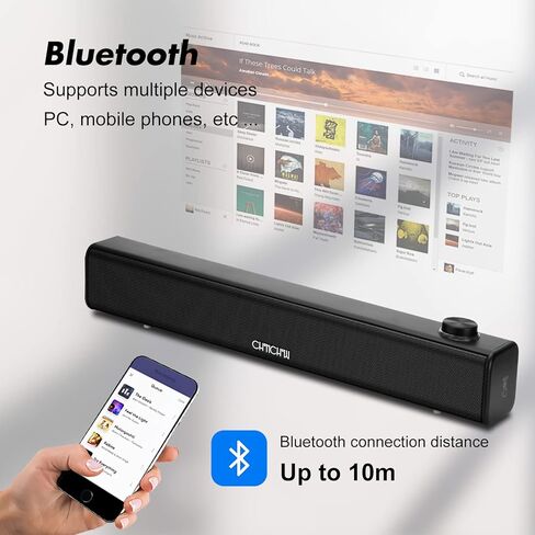 مكبر صوت بلوتوث للكمبيوتر يعمل بمنفذ USB لاسلكي/سلكي 2.0 ستيريو 360 HD Bass Soundbar لسطح المكتب والكمبيوتر اللوحي والهواتف المتوافقة مع Windows 7/8/10 Mac iPhone Android Samsung (أسود) in Kuwait