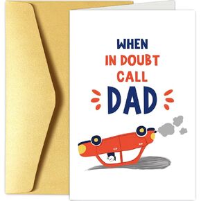 Chenive Funny Father's Day Card for Dad, Humorous Birthday Card from Daughter Son, Daddy Greeting Card, When In Doubt Call Dad