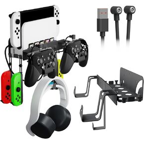 GA-M Wall Mount Compatible with Nintendo Switch and Switch OLED, Metal Wall Mount Stand with 5 Game Card Holders, Headphone Holder and 4 Joy Con Hanger. (Black) in Kuwait