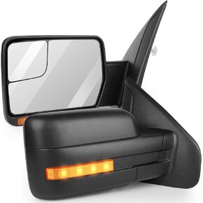 Towing Mirrors Fit for 2004-2014 for Ford for F-150 Series Truck Tow Mirrors with Power Control Heated Turn Signal Light Puddle Light Black Textured 1 Pair of Mirrors Left Side and Right Side