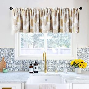 MRTREES Room Darkening Valance Curtains 16 inch Length Green Leaves Printed Kitchen Curtain Valances Triple Weave Leaf Print Bathroom Small Window Treatments Multi Color Living Room Rod Pocket 1 Panel