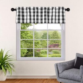 SEEYE Farmhouse Kitchen Curtains Buffalo Plaid - Valances for Windows Light Filtering Rod Pocket Thermal Insulated or Home Bedroom Cafe Decor Window Treatments, 54" W x 18" H-1 Pcs, Black