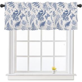 Spring Summer Blue Floral Leaf Curtain Valances for Windows Watercolor Leaves Kitchen Curtains 54x18 Inch Short Farmhouse Rod Pocket Window Treatment Valance 1 Panel for Living Room Bedroom Decor