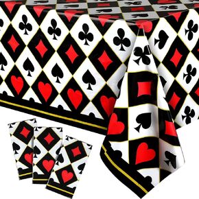 Irenare 3 Pcs Casino Poker Party Tablecloths Decor Poker Plastic Disposable Table Cover for Halloween Picnic Birthday Las Vegas Casino Theme Party Supplies, 54 x 108 Inches