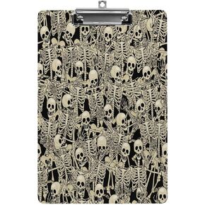 Golden Skull Clipboard Gothic Skeletons Writing Clipboard for Office School Nursing Acrylic Standard Letter Size A4 Clip Board with Low Profile Metal Clip 9" X 12.5"