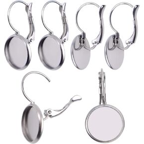 Aylifu 24 Pieces Lever Back Hoop Earrings with Flat Round Tray Ear Wires Blank Cabochon Setting for Earring Designs Jewelry Making - 12 mm Tray, 4 Colors