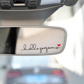 2 x Hello Gorgeous Rearview Mirror Vinyl Sticker, Hello Gorgeous Decal, Water Bottle Sticker, Self-care Stickers, Rear View Mirror Decal, Laptop Sticker, Affirmation Sticker (Black+Red Heart)