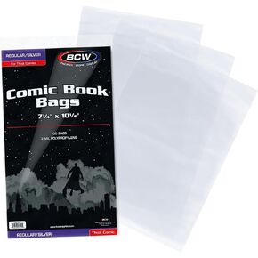 BCW Thick Silver Age Comic Bags - 100 ct | Archival Quality, Acid-Free Protection for Silver Age Comic Books | 7 1/4 x 10 1/2 inches Comic Collection Storage Comic Books Bags