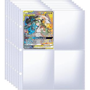 50PCS Card Sleeves Binder Sheets, 3 Holes Trading Card Pages Sleeves, 4 Pockets Baseball Card Sleeves Fit for Sport Cards, Game Cards