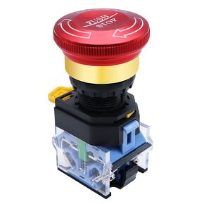 mxuteuk 22mm Metal Latching Emergency Stop Push Button Switch e Stop Button Emergency Shut Off Switch 1NO 1NC 600V 10A LA38A-11ZS/A-DT