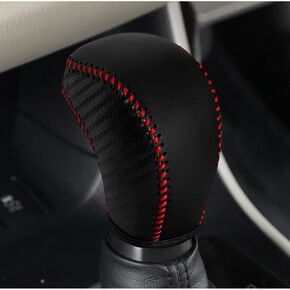 غطاء مقبض ناقل الحركة لسيارة Toyota Tacoma 2016-2023/ Highlander 2014-2019 ملحقات مقبض ناقل الحركة الجلدي للسيارات (ألياف الكربون مع غرز حمراء) in Kuwait