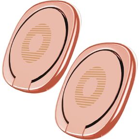[2 Pack] Glossy Rounded Edges Cell Phone Ring Holder Stand,360 Degree Rotation and 180 Degree Adjustable Finger Ring Kickstand with Polished Metal Phone Grip (Rose Gold)