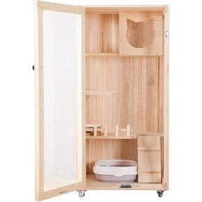 Laifug Large Wooden Cat House for Outdoor and Indoor Cats, Luxury Multipurpose Cat Condo, Catio Enclosure with Shelter and Wheels in Kuwait