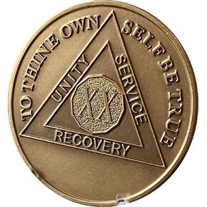 20 Year AA Medallion Premium Bronze Sobriety Chip Serenity Prayer Back