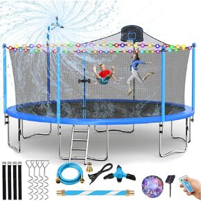 16FT Trampoline for Kids and Adults Outdoor Trampolines with Basketball Hoop and Net, Backyard Trampoline with Sprinkler, Stakes, Light for 6-8 Children and Teens, Adults in Kuwait