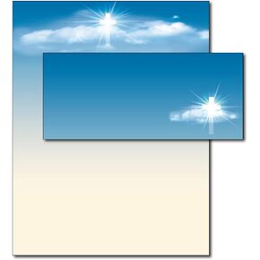 Cross in the Sky Religious Stationery Paper with Envelopes - 40 Sets