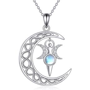 Triple Moon Goddess/Witches Knot/Triple Moon/Celtic Knot/Moon Phases Necklace Sterling Silver Original Amuleto Moonstone Pendant Jewelry Gifts For Women Girls