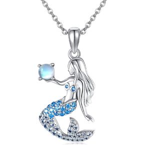 Mermaid Gifts 925 Sterling Silver Mermaid Pendant Necklace Mermaid Jewelry for Women Girls