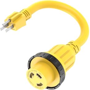 1FT 30-Amp to 15-Amp Marine & RV-Adapter Cord Nema 5-15P to L5-30R,10AWG 15Amp Male to 30Amp-Female Twist Lock Power Adapter,Marine Shore Power 30A 125V Receptacle to 110V 15A Household Plug Adapter