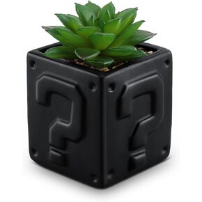 Fake Succulents Plants Artificial with Question Pattern Black Ceramic Pot for Bathroom Bedroom Home Office Desk Shower Decor Aesthetic Indoor - Set of 1