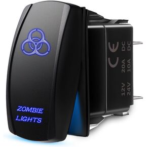 MicTuning MIC-LSZ1, 5 Pin Zombie Rocker Switch On-Off LED Light 20A 12V, Blue