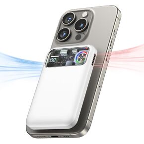 Magnetic Portable Charger,11000mAh Wireless Magnetic Power Bank with Fan,22.5W PD Fast Charging Lighting Mag-Safe Battery Pack with LED Display for iPhone 15/14/13/12/Mini/Pro/Pro Max