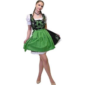3 Piece Womens Short Black Dirndl Dress For German Oktoberfest And Adult Costume Colors Pink And Green