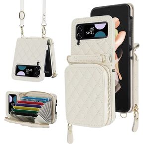 NINKI Compatible Samsung Galaxy Z Flip 4 Case Wallet with Card Holder,Shockproof Leather Detachable Crossbody Lanyard Case for Samsung Z Flip 4 Wallet Case Purse,Galaxy Z Flip 4 Case for Women Black