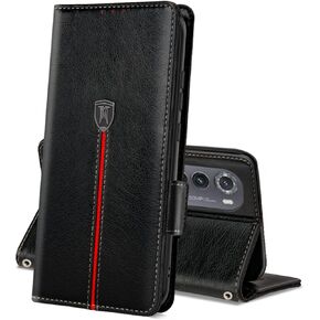 Case for Motorola Moto Edge 2022, Magnetic Leather Card Slots Moto Edge 2022 Wallet Phone Case, Flip Silicone TPU Bumper Protective Cover with Kickstand, Shockproof folio Case for Moto Edge 2022 Black