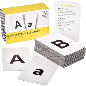 Magnastars Alphabet Flashcards - Educational ABC Flash Cards for Kids - Upper and Lower Case Sets with 6 Learning Games - 52 Magnets for Fridge, Classroom, or Homeschooling Study Materials