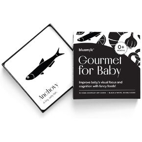 Gourmet for Baby High Contrast Sensory Learning Toy 10 Black & White Flash Cards of Food Shapes. Tummy Time Pillow Games Curious Baby Toys Activity Infant & Newborn Essentials 0+ Months
