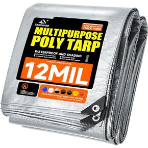 12Mil 6'x8' Blue Tarp Heavy Duty Waterproof Durable Poly Tarpaulin, with Grommets&Reinforced Edges UV Resistant Tarps, Cover for Vehicle/Pool/Boat/Tent/Construction site